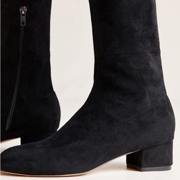 Anthropologie Black Suede Over-The-Knee Boots 1.5” Block Heel Sz 6 Witchy Office - Picture 5 of 16